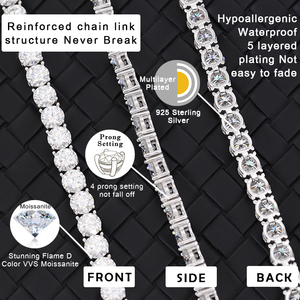 Yu Ying Design 925 Sterling Silver VVS Mossanite Diamond With Four Leaf Clover <strong>Black</strong> Agate Necklace Moissanite Tennis <strong>Chain</strong> - Product Image 5