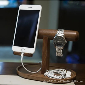 Wooden Phone Stand Watch Holder Desktop Organizer Round Shape Standing Type Office Desk <b>Shelf</b> Study Tablet <b>Rack</b> - Product Image 2