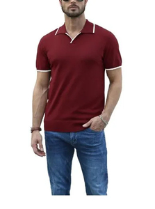 Polos con cuello en V para hombre, camiseta de poliéster de manga corta con cuello elegante informal, camiseta Polo de tenis de Golf Henley de ajuste Regular - Product Image 5