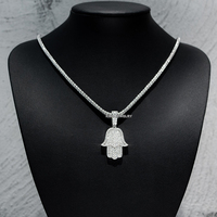 Pendentif Main de Hamsa en Moissanite Ice Out, Argent Sterling 925, Style Hip Hop, Testeur de qualité, Vente Flash