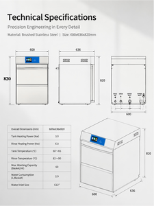 Lave-verres électrique professionnel en acier inoxydable, autonome, pour le nettoyage de verrerie dans les bars, pubs, restaurants et hôtels - Product Image 2