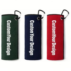 Serviette de golf en microfibre tricotée personnalisée avec logo, de haute qualité, économique, absorbante, écologique, séchage rapide, pour le sport et le fitness - Product Image 1