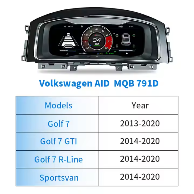 12.3 Inch Linux System Car Instrument Cluster for VW Golf7/Sportsvan 2014-2020 Car Speedometer