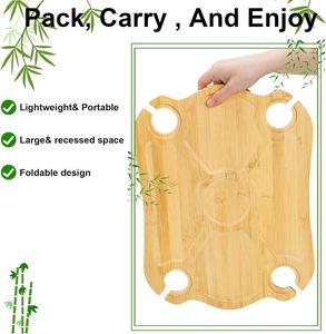 Tavolo da Picnic Portatile Pieghevole, Vassoio per Snack da Picnic in Bambù con Portabicchieri per Vino, Ideale per Parco, Spiaggia e Viaggi - Product Image 4