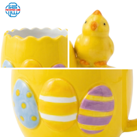OEM ODM Nouvelles Tasses à Café en Céramique Créatives et Mignonnes avec Motif de Poussin en Relief, Tasses à Lait en Céramique Peintes à la Main Personnalisées, Tasses à Thé en Céramique à Motif d'Œuf de Dessin Animé pour Pâques