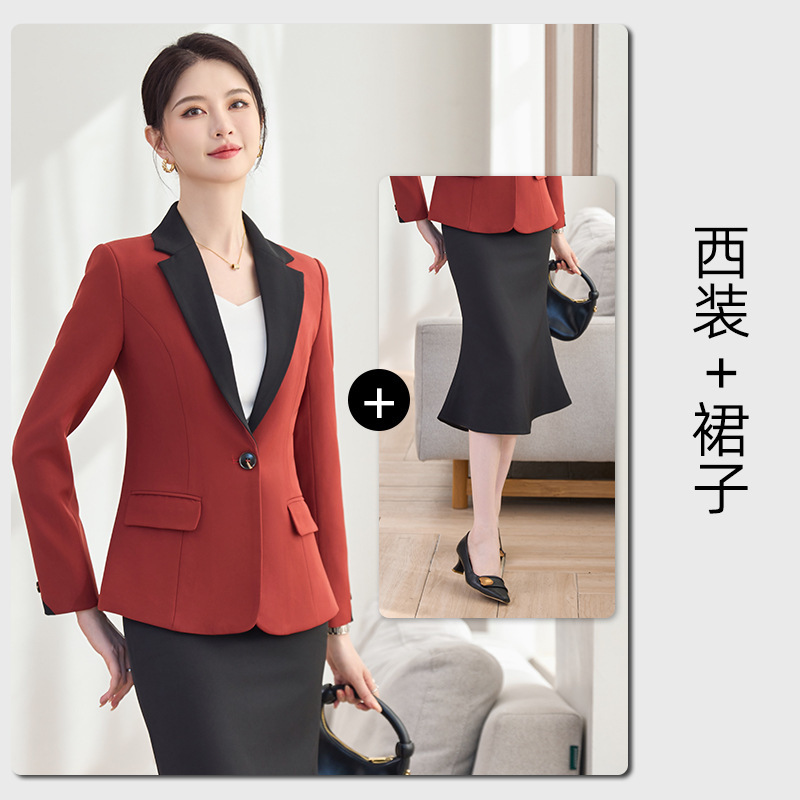 red suit dress