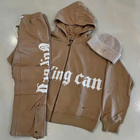 Streetwear vintage pour hommes, costume de jogging 100% coton, sweat à capuche ample surdimensionné, pantalon de survêtement avec fermeture éclair, patch brodé, vêtements de sport tricotés