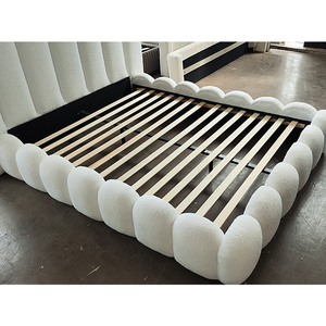 Cama Nube de Tela Bouclé Crema Acogedora, Tamaño King, <span class=keywords><strong>Queen</strong></span>, Doble, Full, con Marco de Madera, Ecológica, Duradera y Estable - Product Image 4