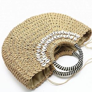 Bolso de mano de playa de papel para mujer, estilo cesta, con asa de anillo y decoración de conchas, tendencia de verano, venta al por mayor - Product Image 4