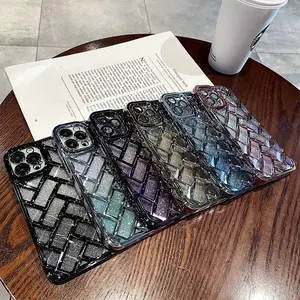 Luxury Gradient Woven Pattern Phone Case for iPhone 11 12 13 14 15 Pro Max Cases 3D Soft Silicone Glitter Shockproof Shell