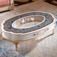 Ensemble de meubles de salon de luxe rose antique de style européen, canapé en bois sculpté, table basse ronde haut de gamme