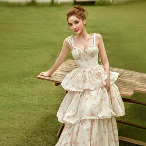 Abito lungo floreale da donna con spalline sottili e gonna a strati, ideale <span class=keywords><strong>per</strong></span> serate di gala e invitati a matrimoni - Product Image 3