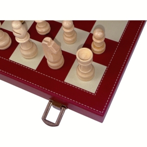 Scacchiera Magnetica Pieghevole in Legno da 11,5 Pollici Personalizzata - Set di Scacchi Internazionali di Lusso in Pelle Rossa - Product Image 6