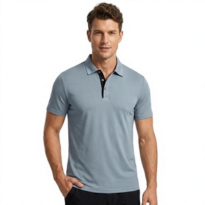 Men's Light Blue Cotton Short Sleeve for Shirt Solid Color Contrast Trim Regular Fit Casual Wear Breathable Knitted Fabric - Product Image 1
