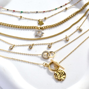 Collier à chaîne double avec pendentif en acier inoxydable plaqué or 18 carats, personnalisé, tendance, pour femmes - Product Image 3