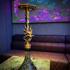 Cachimba de Lujo con Diseño de Dragón Chino, Escultura Dorada y Plateada, Base de Cristal y Acero Inoxidable, Manguera Individual, Venta al por Mayor OEM - Product Image 2