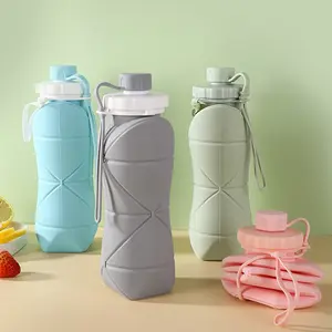 批发水瓶定制标志环保双酚a免费硅胶可折叠旅行健身房防漏可折叠运动水瓶