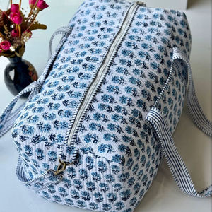 High Quality Lightweight Floral Cotton Quilted Duffel Bag Zipper Large Capacity Hand Block Printed <b>Indian</b> Style for Weekend - Product Image 1
