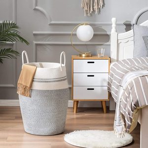 Customized Woven Size High Quality Laundry Storage Basket Heavy Duty Woven Cotton Rope Laundry Basket For Clothes And Toys