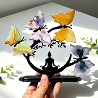 Ornement d'arbre en cristal de pierre précieuse naturelle avec support en métal représentant une femme de yoga, pierre de guérison des chakras, décoration pour salle de yoga et maison