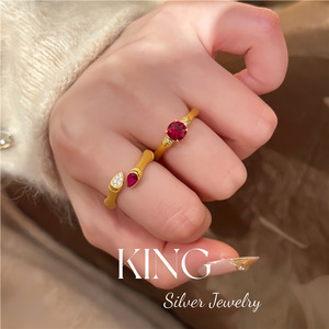 King Silver Jewelry Bamboo Shape Gemstone <b>Ring</b> Zircon Unisex Everyday Wear - Product Image 5