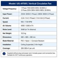 Ventilateur de déshumidification commercial vertical pour circulation d'air, monté au plafond, 680 mm, 5000 m³/h, pour serre, élevage avicole, agriculture