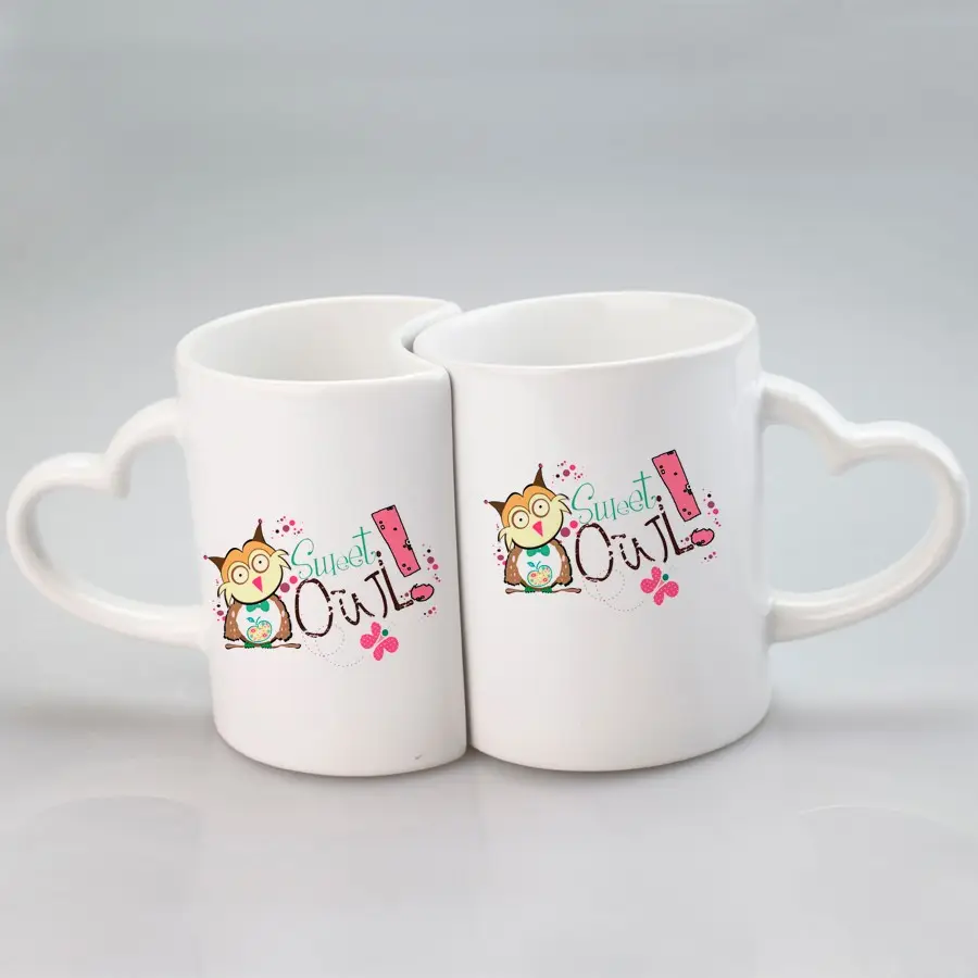 Topjlh Sublimation 11oz 330ml bricolage plaine blanc chaleur presse Sublimation porcelaine céramique tasse à café tasse avec poignée en forme de coeur