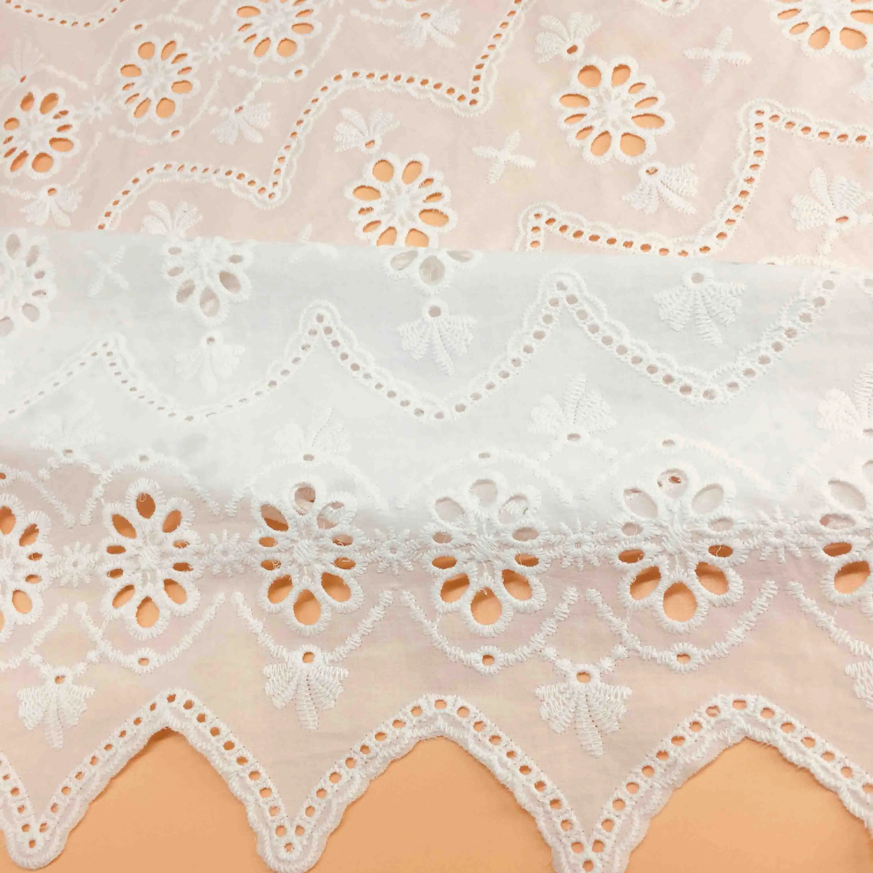 Golden Supplier RXF2013 Jacquard Textile 100% algodón tela ropa borde encaje bordado tela para mujer vestido de fiesta