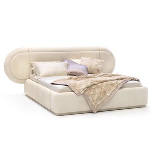 Cama Redonda Giratoria de Lujo Moderna Italiana con Base de Cama Redonda Senna, Colchón King Size de Lujo Suave Color Crema - Product Image 5