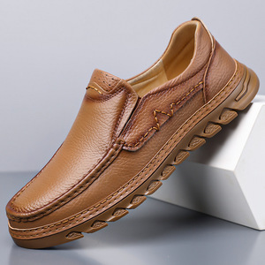 Zapatos Casuales de Hombre, Cómodos, de Primera Capa de Piel Vacuna, Transpirables, Cosidos a Mano, Estilo Slip-On - Product Image 1