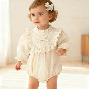 Mameluco de Encaje Vintage con Cuello de Volantes para Bebé, Body de Manga Larga para Niñas de 0 a 24 Meses, Mono de Algodón Suave para Bebés, Traje de Fiesta - Product Image 1