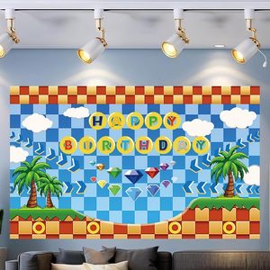 Fondo azul para fotografía <span class=keywords><strong>de</strong></span> feliz cumpleaños, anillo dorado <span class=keywords><strong>Sonic</strong></span>, gemas, telón <span class=keywords><strong>de</strong></span> fondo para fotos, pancarta para fiesta, decoraciones, suministros personalizables - Product Image 6