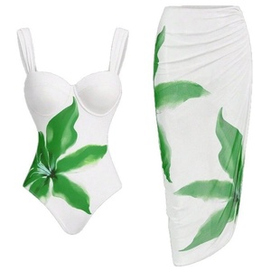 Traje de baño de una pieza de gasa para mujer 2026 con tirantes sexys, estampado floral, ajuste ceñido, que realza la cadera, vestido de playa, pareo - Product Image 6