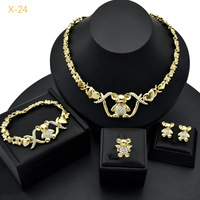 Parure de mariée indienne de Dubaï en or 18 carats avec éléphant et diamants, ensemble de bijoux 4 pièces : collier, boucles d'oreilles, bague