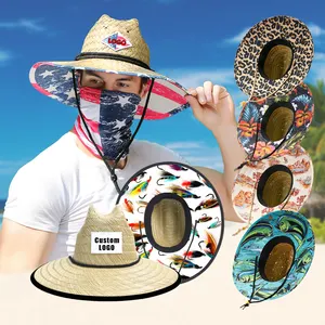 Vente en gros unisexe sombreros de paja Logo personnalisé homme large bord Rush tapis creux herbe sauveteur plage chapeau de paille pour le surf