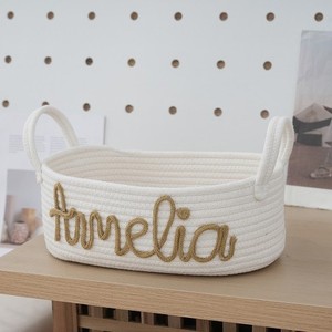 Cesta de almacenamiento de cuerda de algodón personalizable, <span class=keywords><strong>nombre</strong></span> personalizado perfecto, regalo para bebé, organizador de juguetes y pañales para recién nacidos - Product Image 2