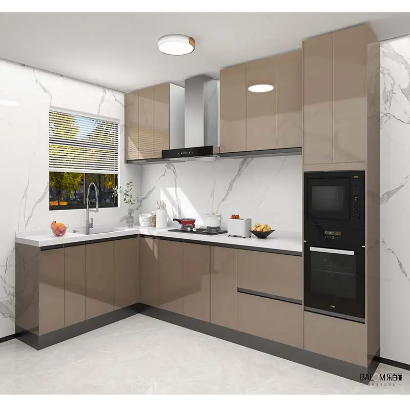 Balom economico bianco grigio armadio da cucina controsoffitto armadio da cucina a forma di u cucina modulare