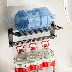 Porte-serviettes mural de luxe avec étagère et crochets, finition poudrée, rectangulaire, sans perçage, pour salle de bain et usage domestique - Product Image 3