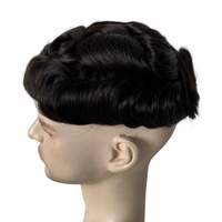 Perruques en cheveux humains vierges birmans # Prothèse capillaire fine mono en dentelle 7x9, couleur noire 1B, pour hommes asiatiques