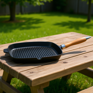 Sartén para asar rústica de 28x28 cm con mango de madera para cocinar al aire libre - Product Image 3