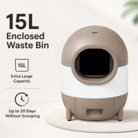 Bac à litière automatique intelligent pour chat 15L, sans pelle, nettoyage facile, sécurité intégrale 20 jours, conception en PP pour grands chats