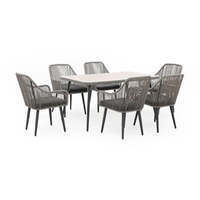AJUNION Ensemble de salle à manger d'extérieur en osier très vendu Mobilier de salle à manger de jardin pour restaurant avec table à manger en céramique et verre trempé