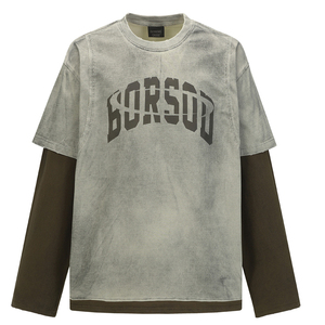 เสื้อยืดโอเวอร์ไซส์สองชิ้น แขนยาว ผ้าฝ้าย 100% ย้อมสีแบบวินเทจ ลุคเท่ๆ สไตล์ฮิปฮอป สำหรับคู่รัก - Product Image 1