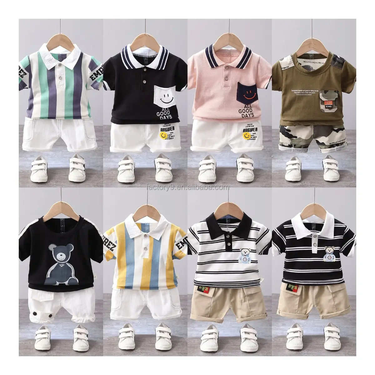 Brand new design children's wear set fashion children's wear cute logo polo cotton casual two-piece set