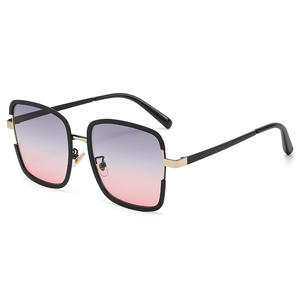 Lunettes de soleil métalliques Qianai pour femmes, verres gris dégradé, protection UV400, monture rose, forme carrée grande taille, type 3, pare-soleil - Product Image 3