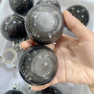 热销雕刻天然银光黑曜石球疗愈水晶风水球家居装饰 - Product Image 3
