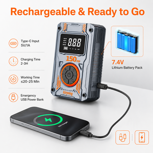 Portable 150 PSI Cordless Tire Inflator 20L/Min Digital Air Compressor Pump with LED SOS <b>Light</b> for Car Motorcycle <b>Bicycle</b> - Product Image 5