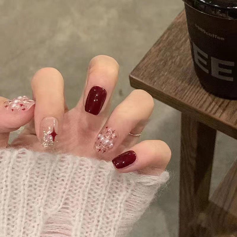 BY1289 wine red silver beads