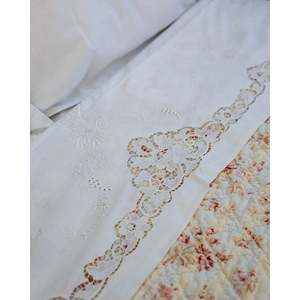 Pietrochianese Burano Lace Insert Linen Blend Double <b>Bed</b> Sheet Set <b>6</b>-Piece Flat Fitted Striped 3-Piece <b>4</b>-Piece Variants - Product Image 2