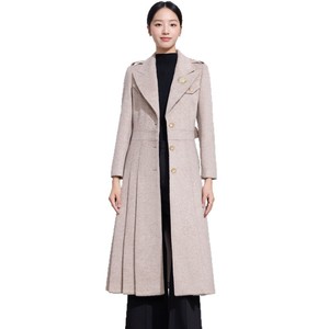 Womens Mid Length Wool Coat Over The Knee Solid Color Slim Fit Warm With Belt - Product Image 5